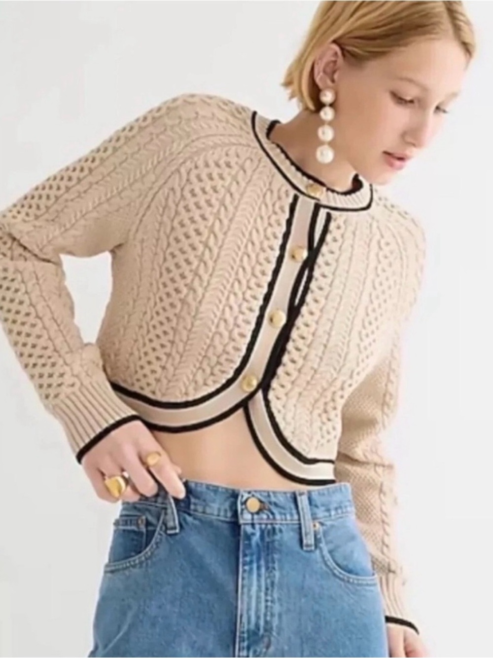 J Crew Cropped Cable Knit Lady Jacket Size Large
